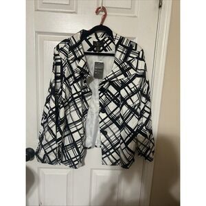 trenz By theresa renz Women Plus Jacket black & white Long Sleeve 3 Button